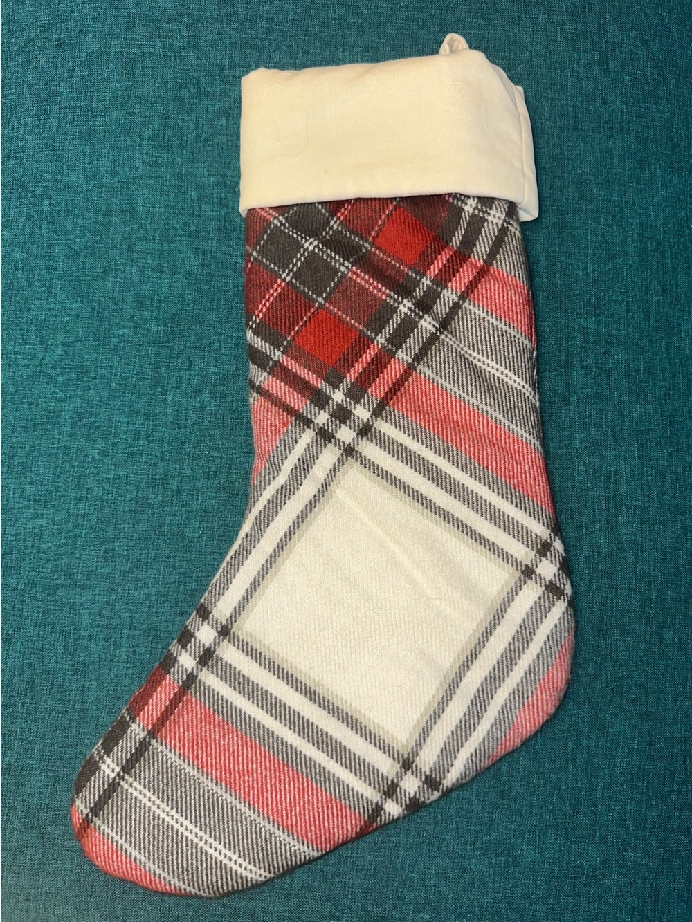 Pottery Barn Christmas Stocking Tartan Plaid Red Green Velvet Cuff No Monogram